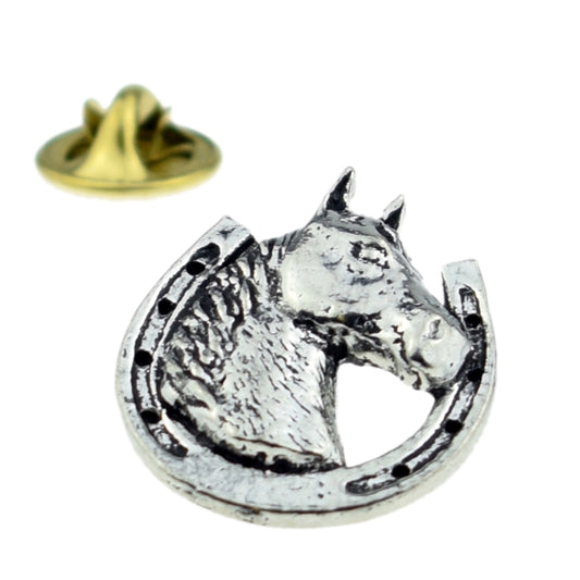 Horseshoe Equestrian Pewter Lapel Pin Badge