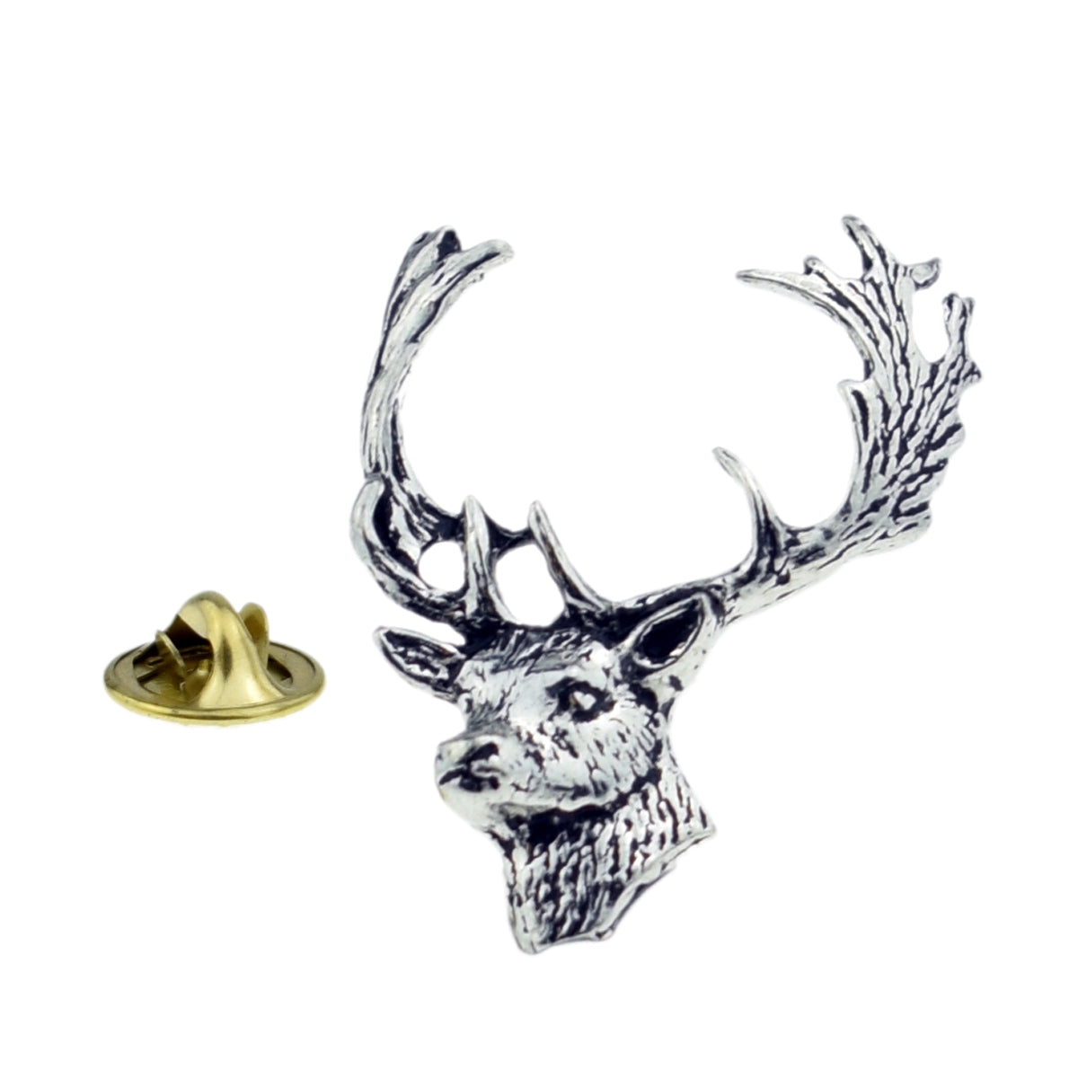 Fallow Deer Head English Pewter Lapel Pin Badge