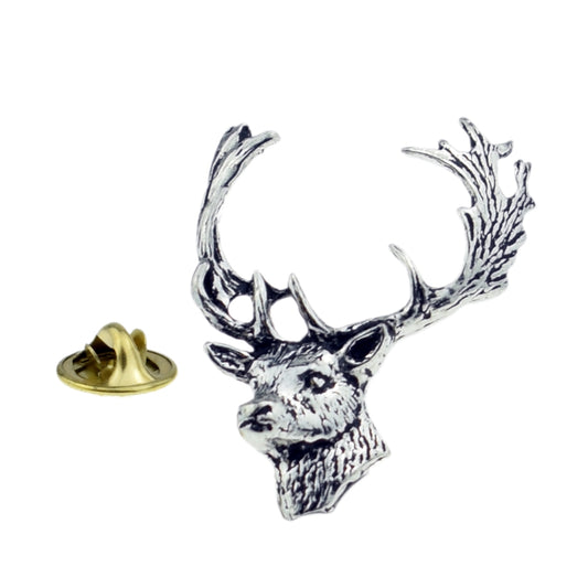 Fallow Deer Head English Pewter Lapel Pin Badge