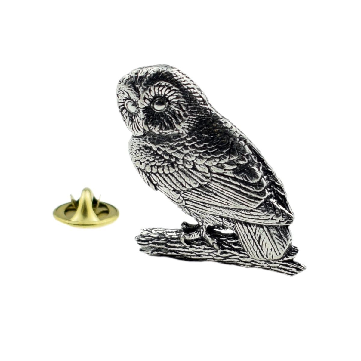 Tawny Owl Bird English Pewter Lapel Pin Badge