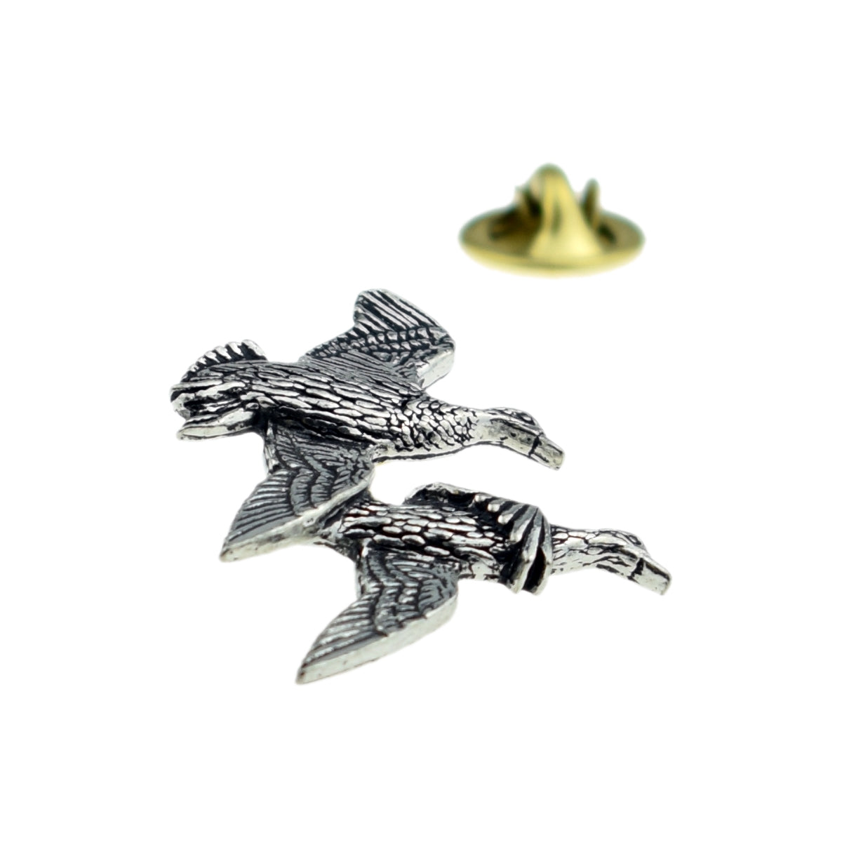 Pair of Ducks Bird English Pewter Lapel Pin Badge