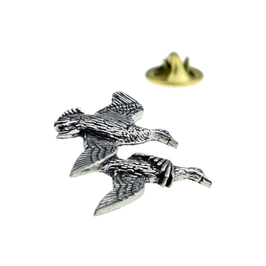 Pair of Ducks Bird English Pewter Lapel Pin Badge