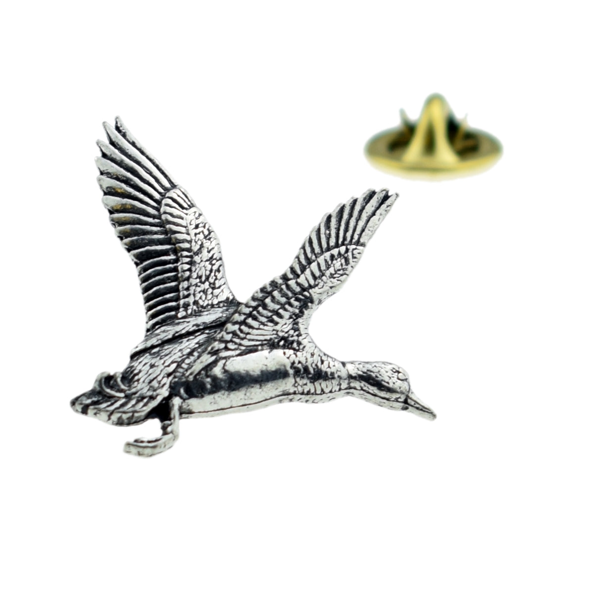 Rising Mallard Duck English Pewter Lapel Pin Badge