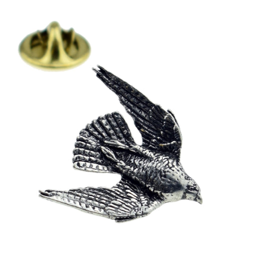 Stooping Falcon English Pewter Lapel Pin Badge