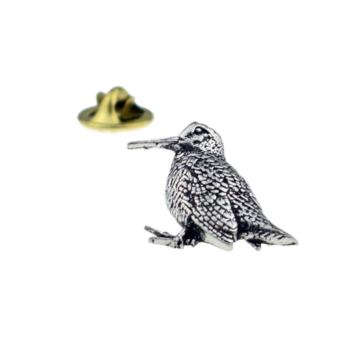 Standing Woodcock Bird English Pewter Lapel Pin Badge