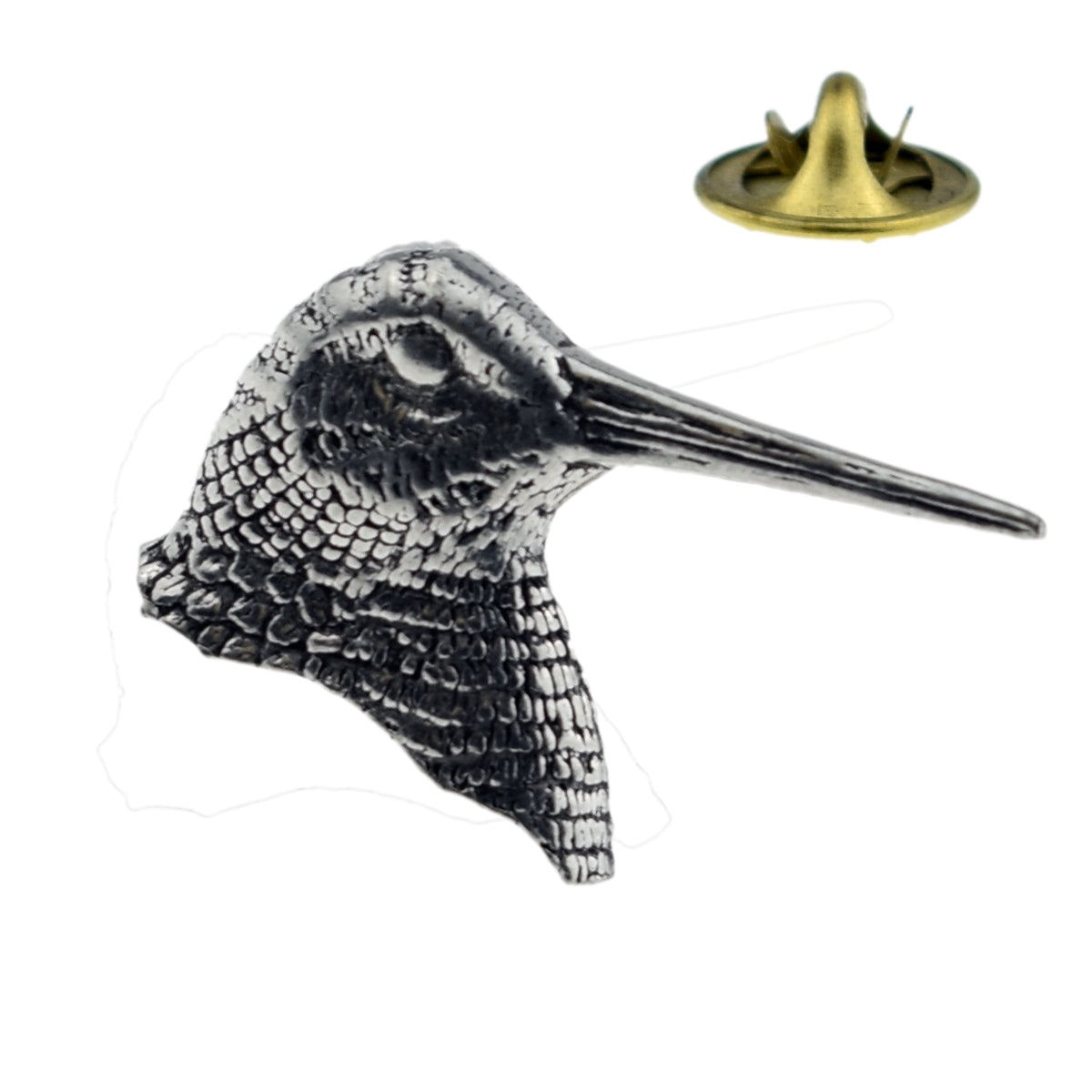 Woodcock Birds Head English Pewter Lapel Pin Badge