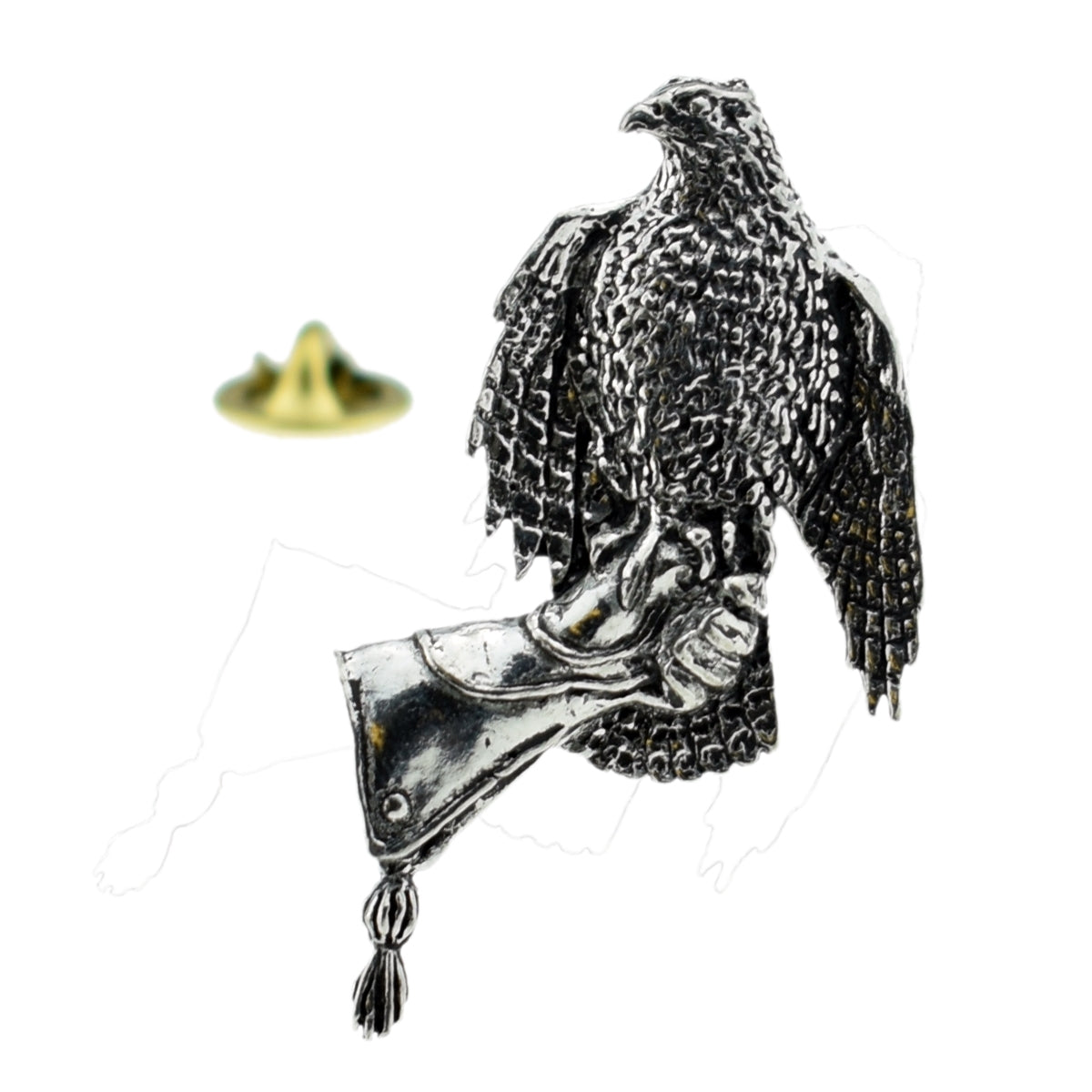 Hawk On Glove English Pewter Lapel Pin Badge