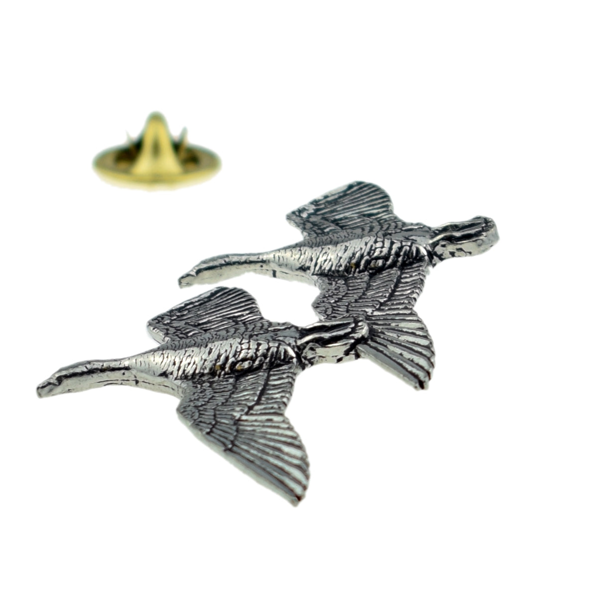 Pair Of Ducks Bird English Pewter Lapel Pin Badge