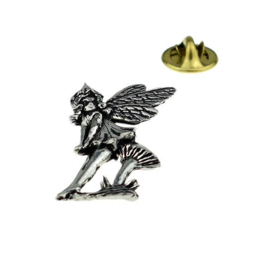 Sitting Fairy English Pewter Lapel Pin Badge