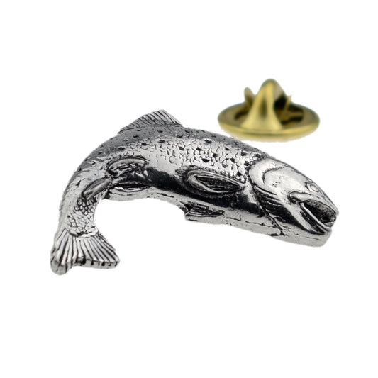 Leaping Trout Fish Pewter Lapel Pin Badge