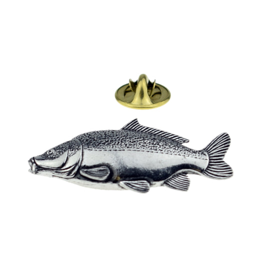 Leather Carp fish fishing English Pewter Lapel Pin Badge