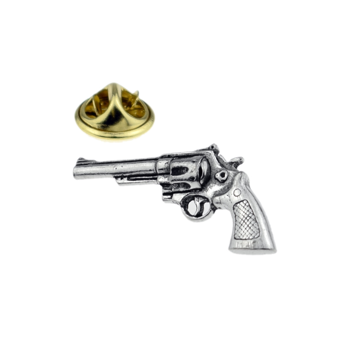 Modern Revolver Pistol Gun Pewter Lapel Pin Badge