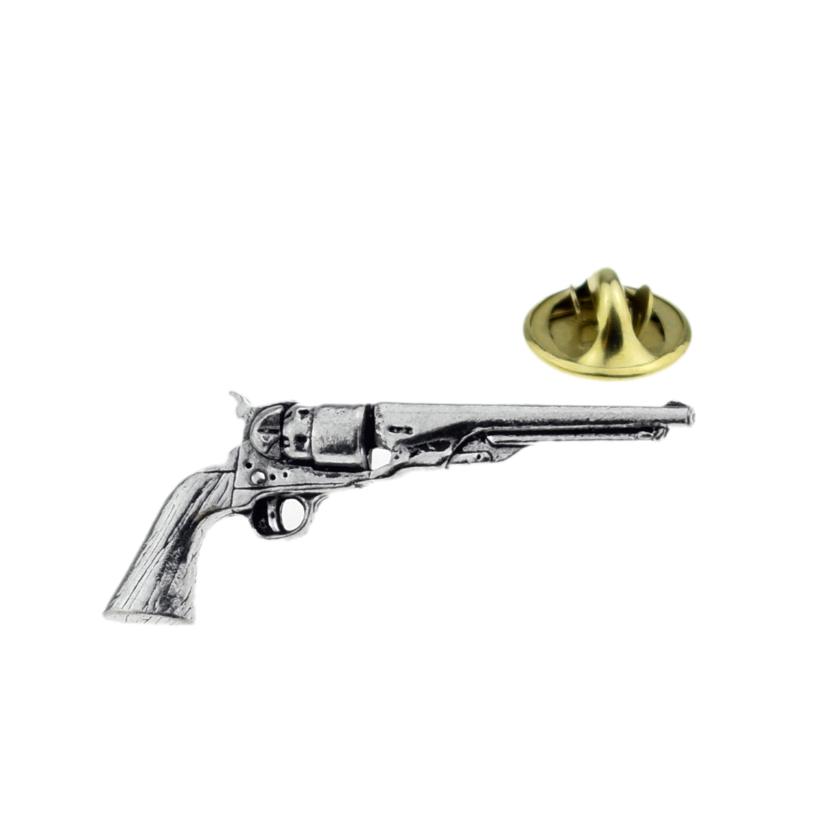 Antique Revolver Pistol Gun Pewter Lapel Pin Badge