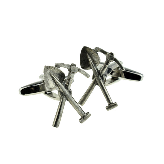 English Made Pewter Cufflinks Miners Tools Pick & Shovel | Ashton and Finch