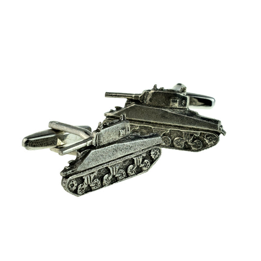English Made Pewter Cufflinks Army Sherman War Military Tank | Ashton and Finch