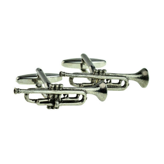 English Made Pewter Cufflinks Trumpet Music Instrument | Ashton and Finch