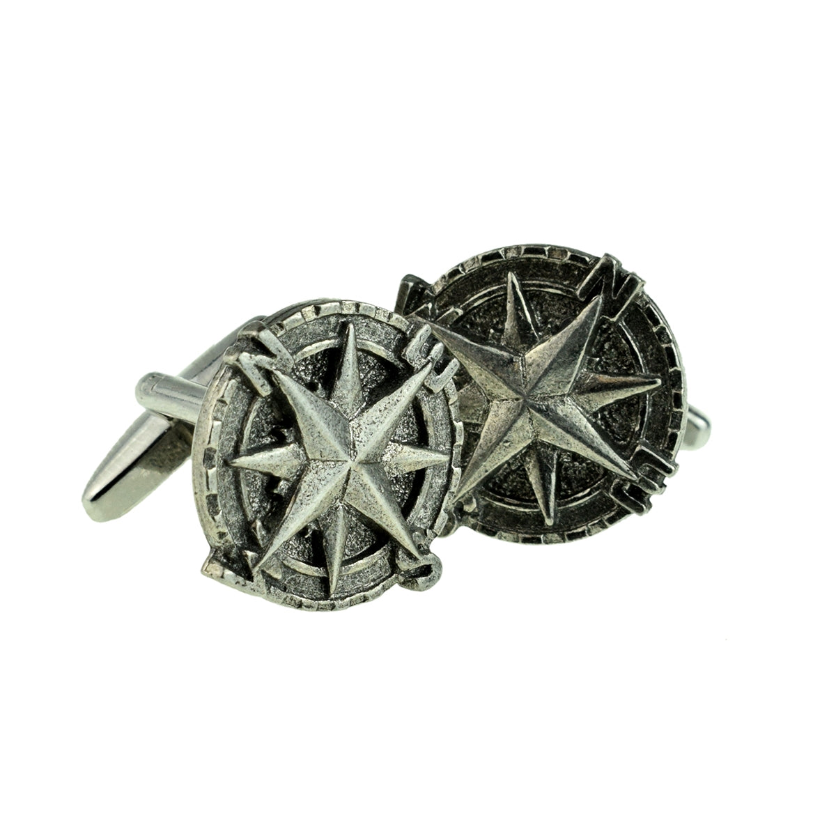 English Made Pewter Cufflinks Ships Compass | Ashton and Finch