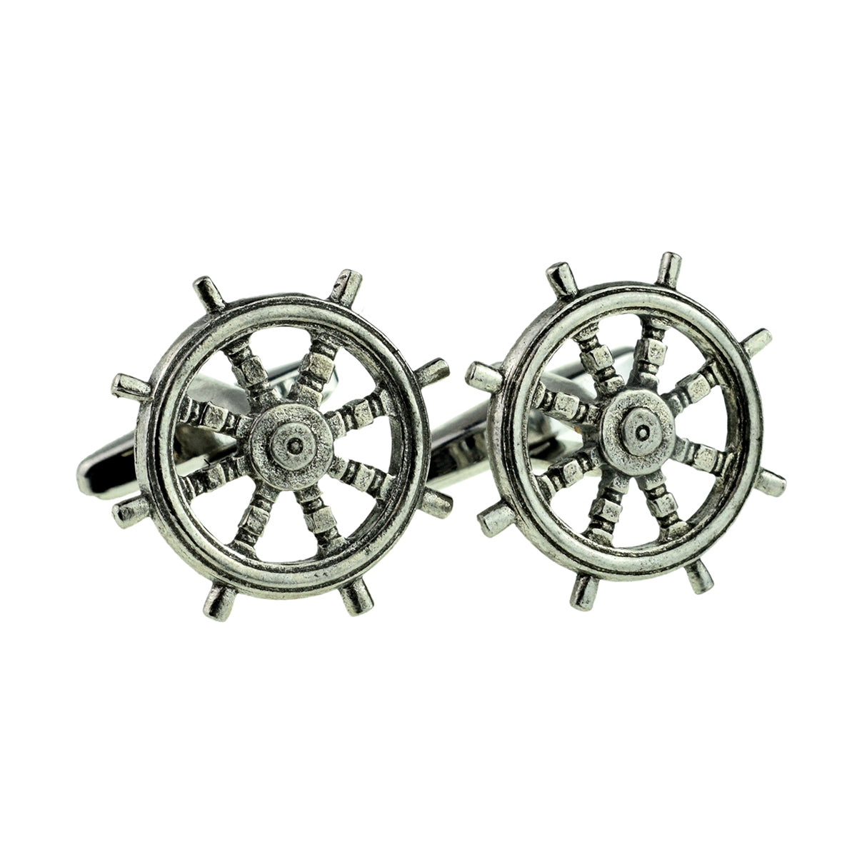 English Made Pewter Cufflinks Ships Wheel Sailing | Ashton and Finch