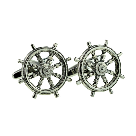 English Made Pewter Cufflinks Ships Wheel Sailing | Ashton and Finch