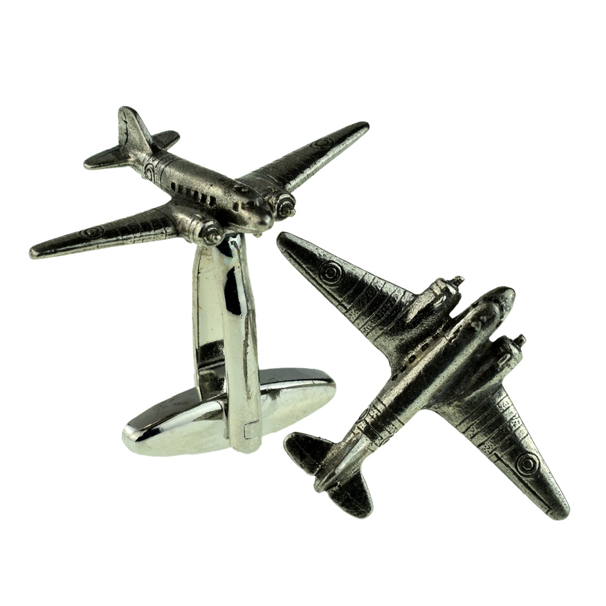 English Made Pewter Cufflinks Douglas Dakota C47 Aeroplane | Ashton and Finch