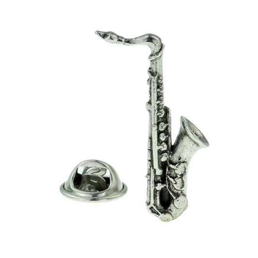 Pewter Saxophone Lapel Pin Badge