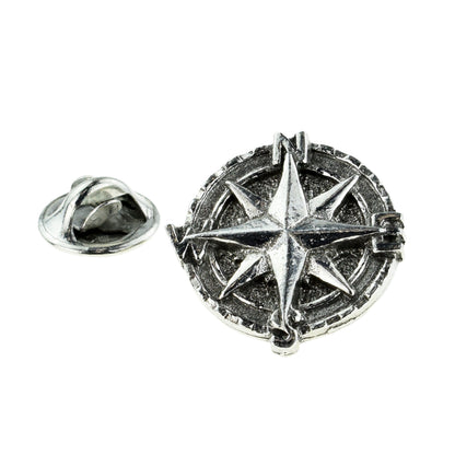 Nautical Compass Pewter Lapel Pin Badge