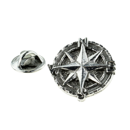 Nautical Compass Pewter Lapel Pin Badge