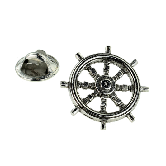 Ships Wheel Pewter Lapel Pin Badge
