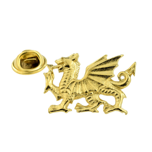 Golden Welsh Dragon Pewter Lapel Pin Badge