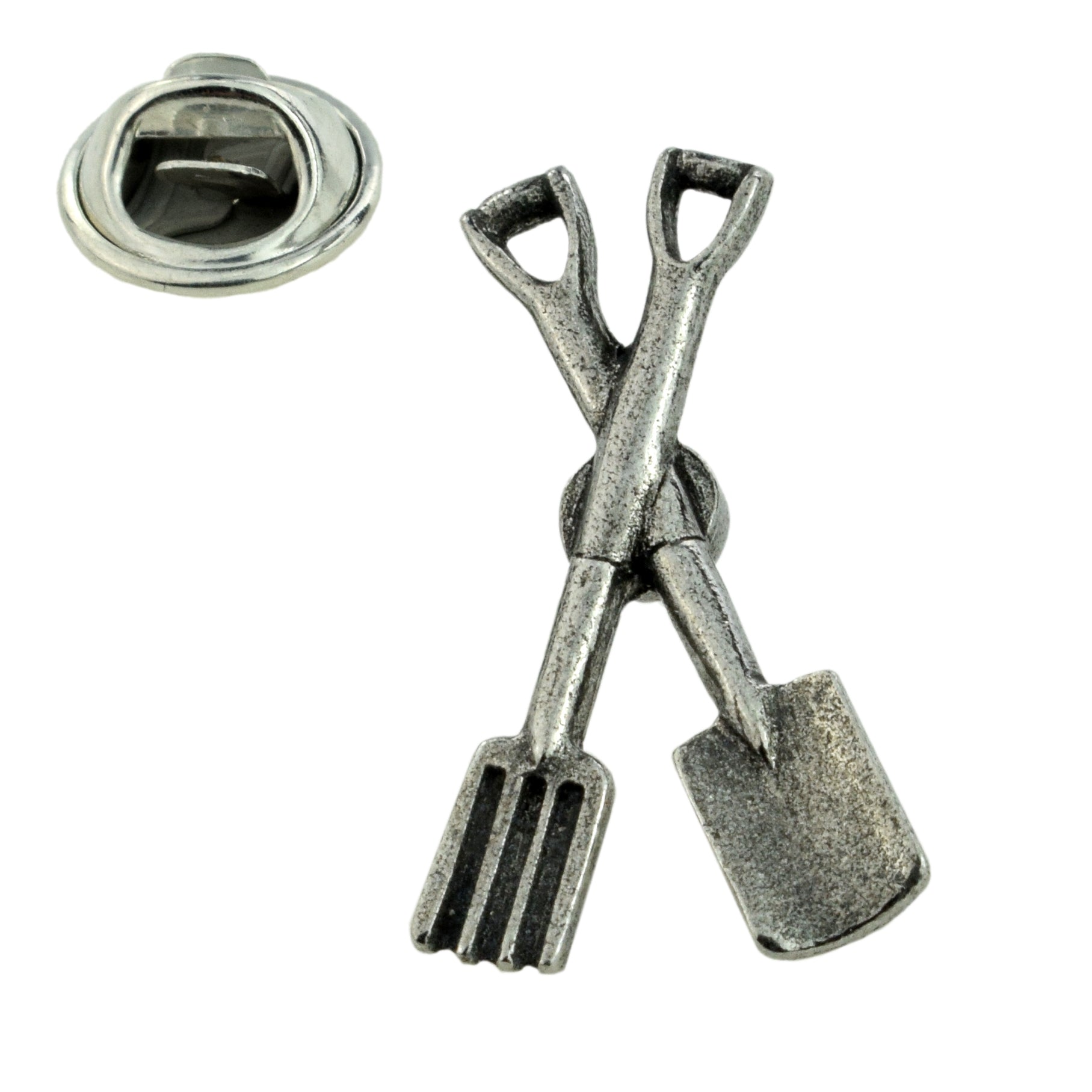 Gardeners Spade & Fork Pewter Lapel Pin Badge