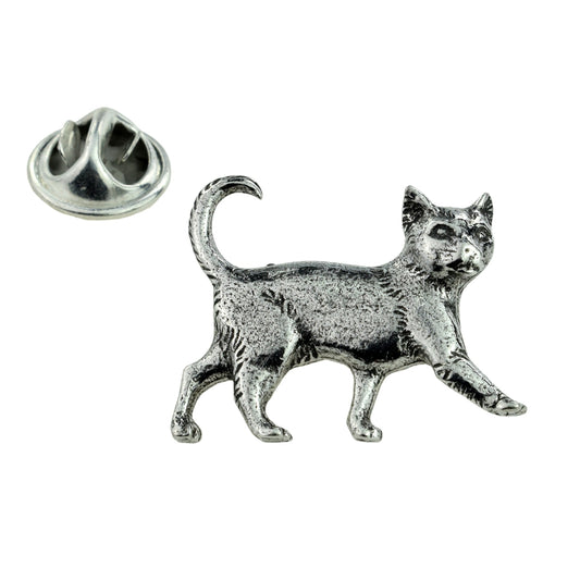 Walking Cat Pewter Lapel Pin Badge