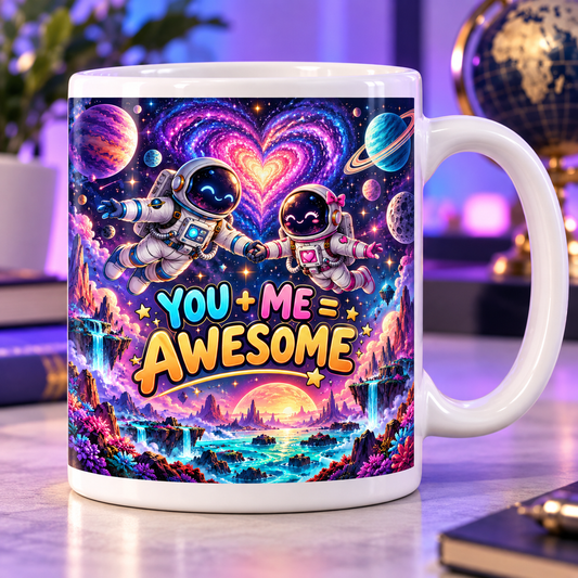 You and Me Equals Awesome — Space Adventure Mug – front design