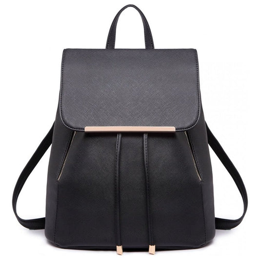 Faux Leather Stylish Fashion Backpack - Black - Ashton and Finch