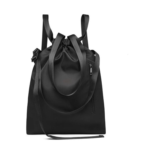 Nylon Multi Way Drawstring Backpack Shoulder Bag - Black - Ashton and Finch