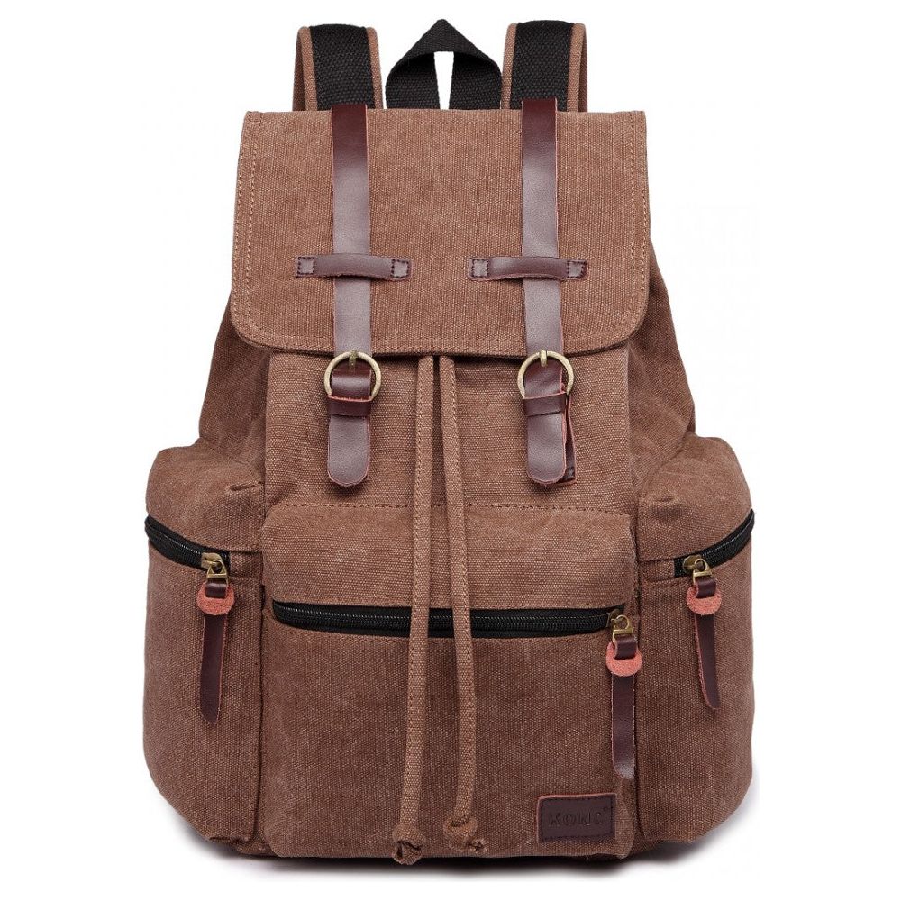 Large Multi Function Leather Details Canvas Backpack Coffee - Ashton and Finch