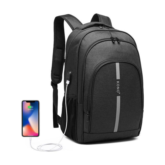 Large Backpack With Reflective Stripe And Usb Charging Interface - Black - Ashton and Finch
