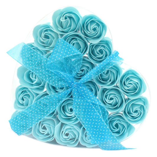 Blue Roses Soap Flower Heart Box Set of 24 - Ashton and Finch