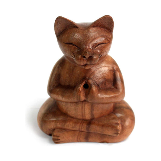 Wooden Carved Incense Burners - Lrg Yoga Cat - Ashton and Finch