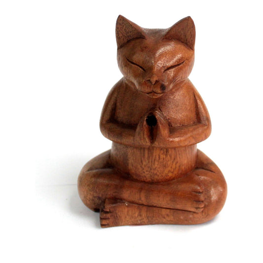 Wooden Carved Incense Burners - Med Yoga Cat - Ashton and Finch