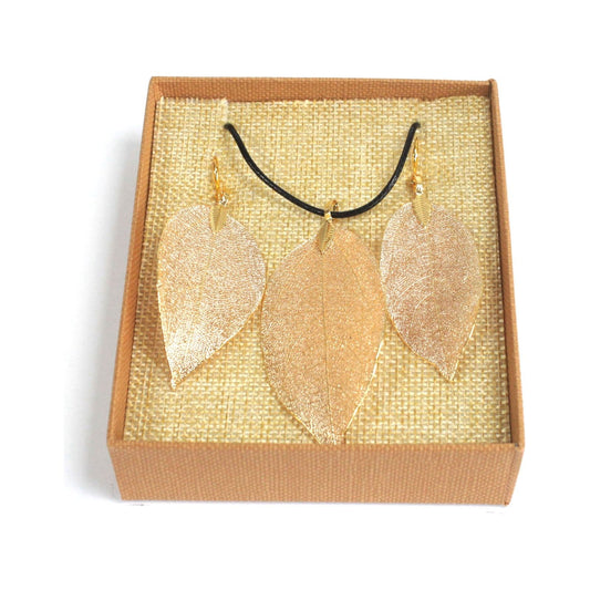 Necklace & Earring Set - Bravery Leaf - Gold - Ashton and Finch