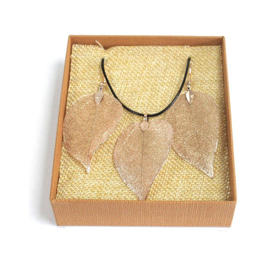 Necklace & Earring Set - Bravery Leaf - Pink Gold - Ashton and Finch