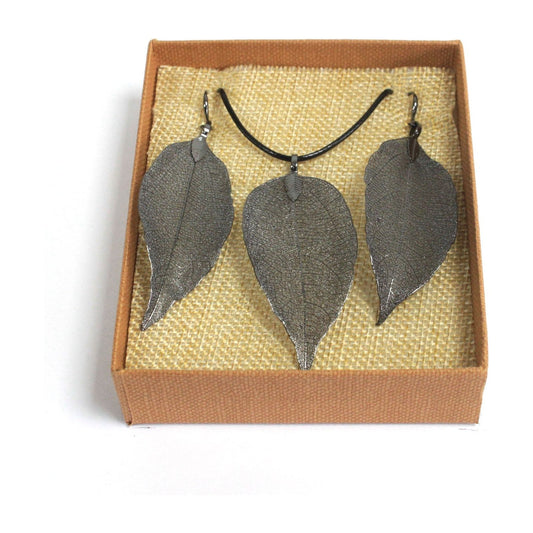 Necklace & Earring Set - Bravery Leaf - Pewter - Ashton and Finch