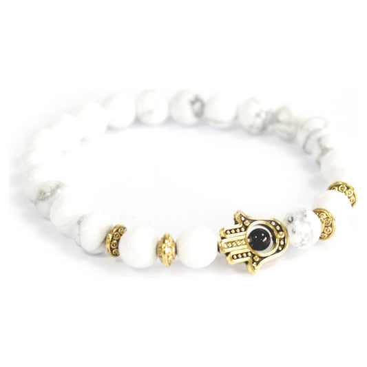 3 x Gold Hamsa / White Stone - Gemstone Bracelet - Ashton and Finch
