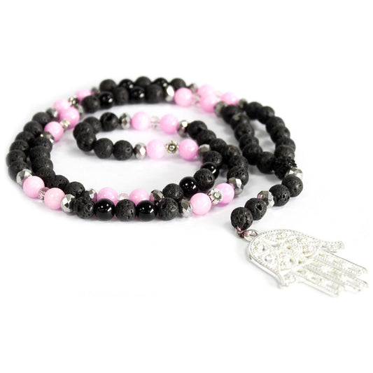 Hamsa / Pink & Black - Gemstone Necklace - Ashton and Finch