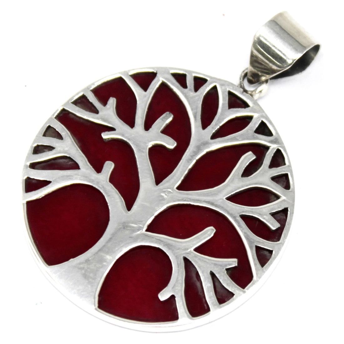 Tree of Life Silver Pendant 30mm - Coral Effect - Ashton and Finch