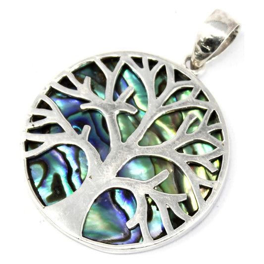 Tree of Life Silver Pendant 30mm - Abalone - Ashton and Finch
