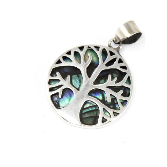 Tree of Life Silver Pendant 22mm - Abalone - Ashton and Finch