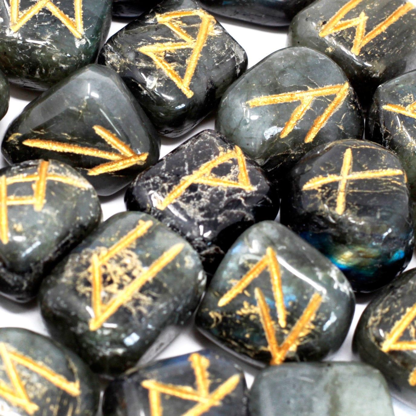 Runes Stone Set in Pouch - Labradorite - Ashton and Finch