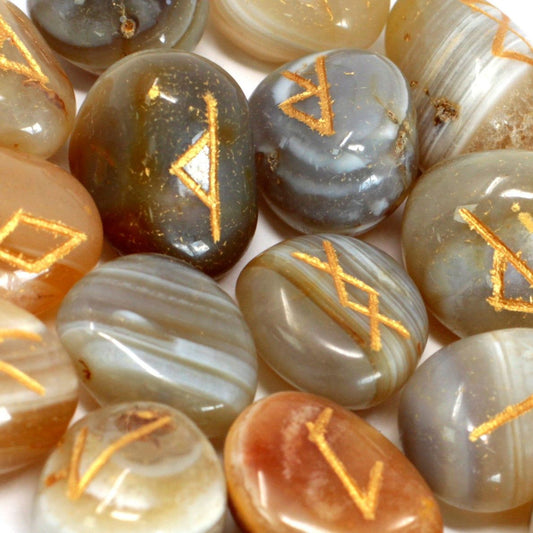 Runes Stone Set in Pouch - Banded Agate - Ashton and Finch
