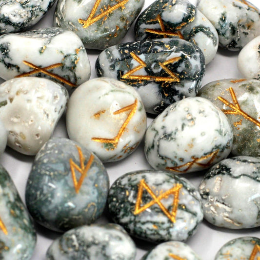 Runes Stone Set in Pouch - Tree Agate - Ashton and Finch